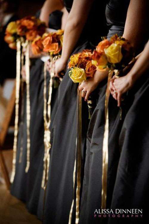 black dresses and fall flowers