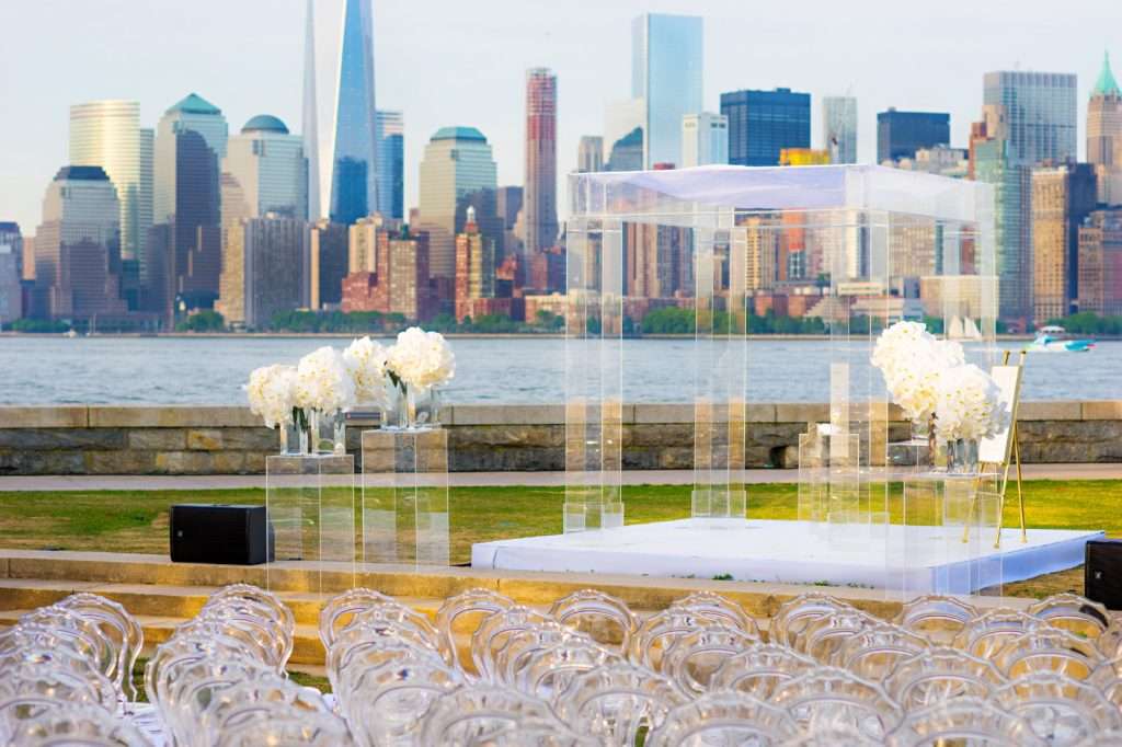 Evelyn Hill Ellis Island wedding NYC backdrop 