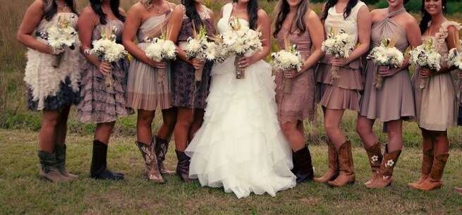 rustic bridesmaid dress and cowboy boots